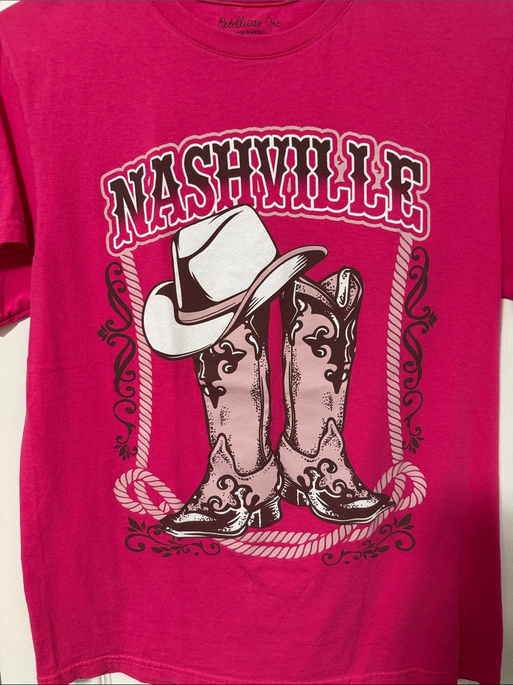 Rebellious One Hot Pink Nashville Graphic Tee with White Accent
